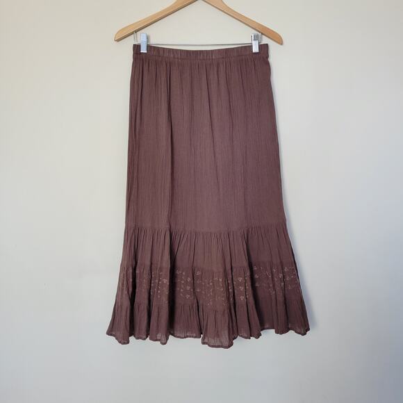 D&Co Size M Skirt Western Prairie Peasant Cottage Tiered Ruffled Midi Pull On - Picture 1 of 14